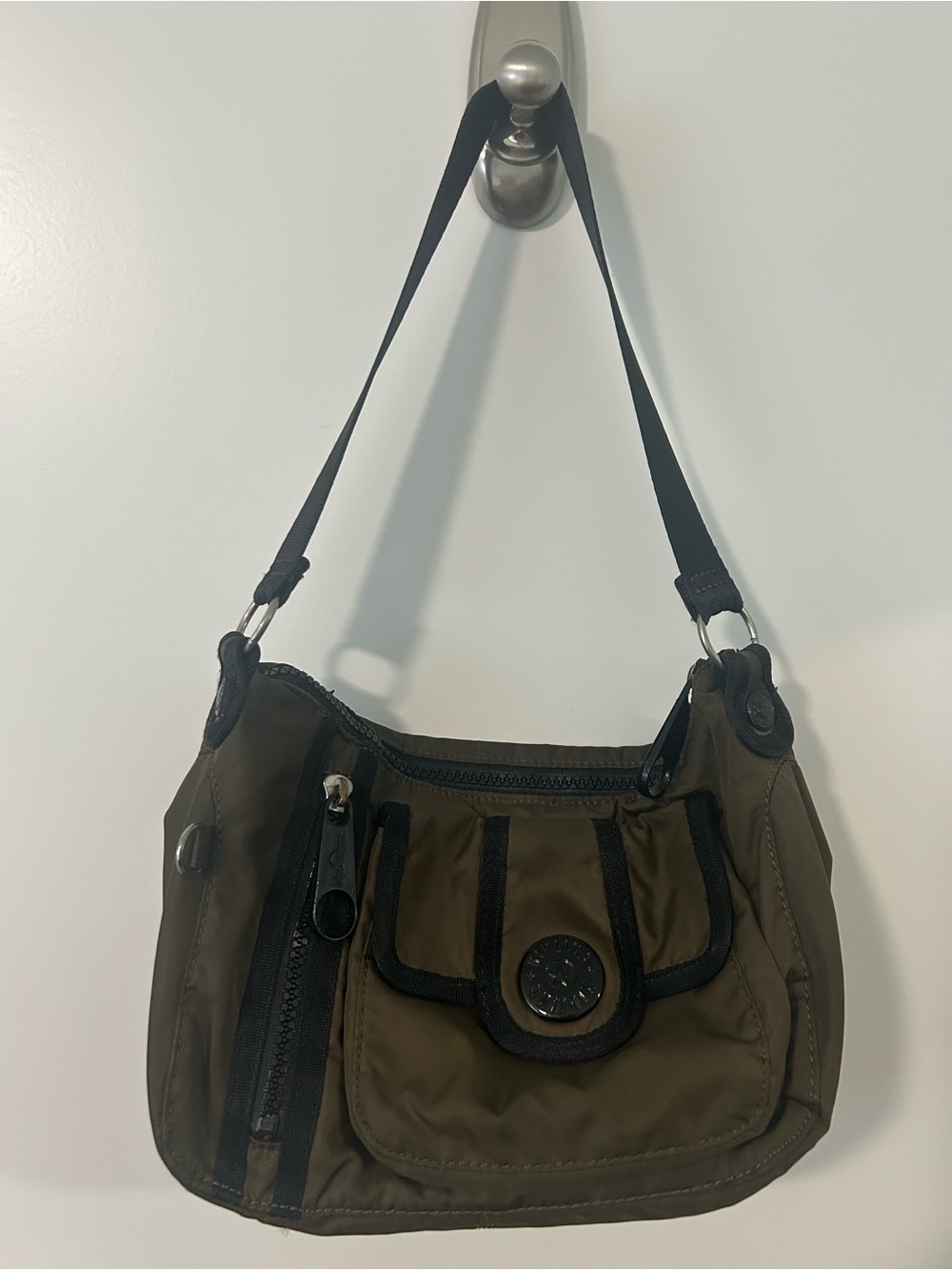 Kipling Olive Green Nylon Multi-Pocket Shoulder Bag